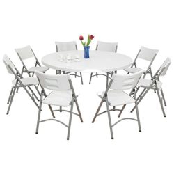 5 white Round tables 60" + 40 Chairs